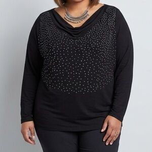 😍SHOW SPECIAL Black Cowl Neck Silver Studs Top estimated size 1X